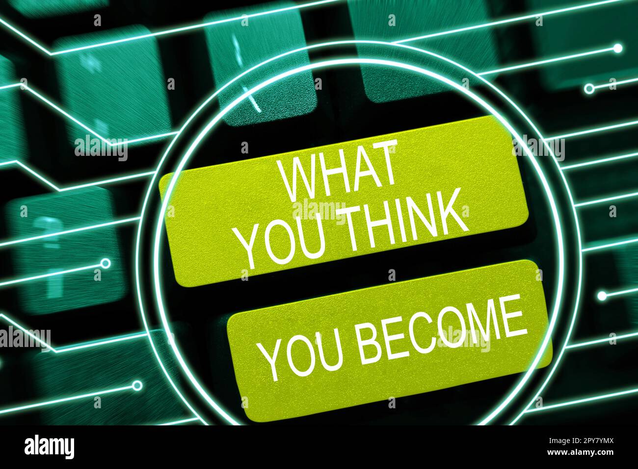 Affiche textuelle montrant ce que vous pensez devenir. Mot pour être réussi et positif dans la vie exigent de bonnes pensées Banque D'Images