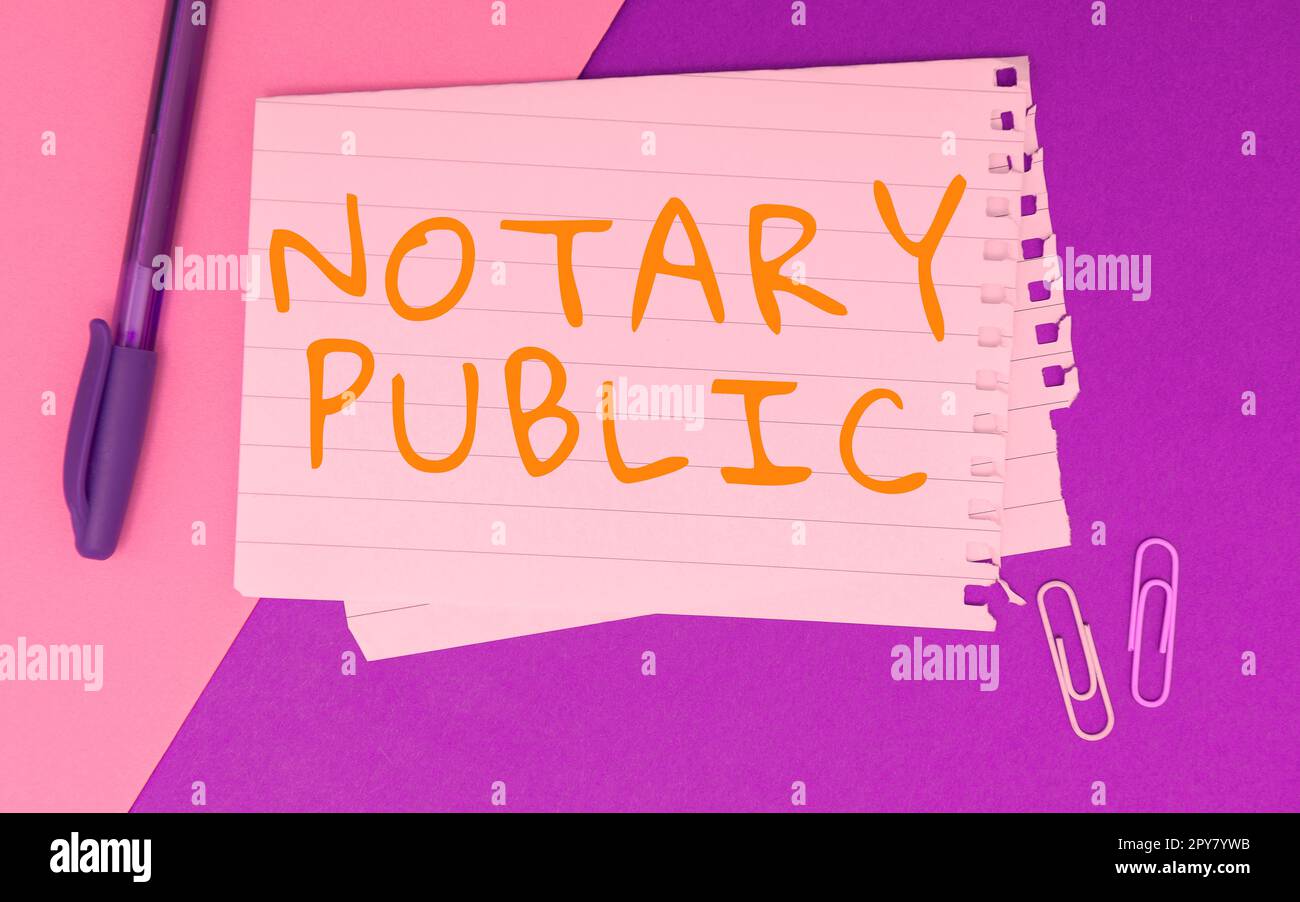 Inspiration montrant le signe notaire public. Contrat de certification Word for Licélization Documentation Authorization Banque D'Images