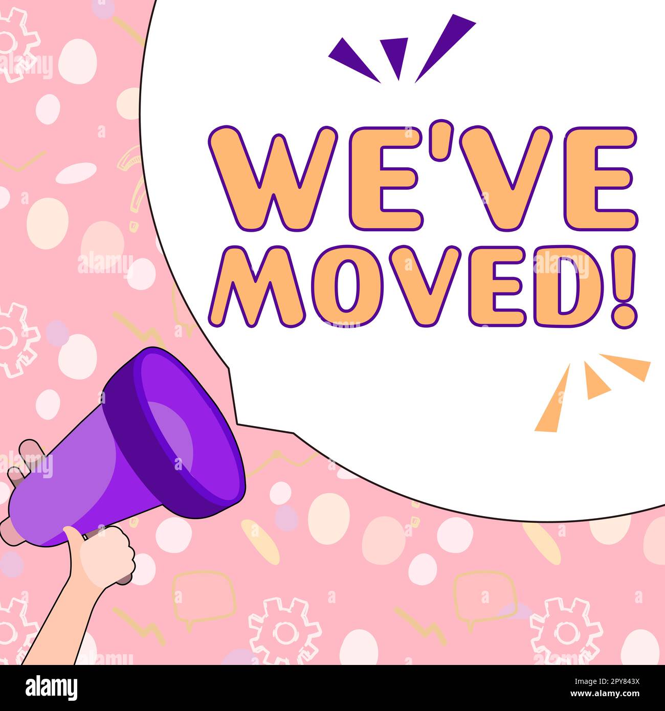 Signe de texte indiquant que nous avons déplacé. Mot écrit sur aller vivre à partir d'un autre lieu même ou pays différent Banque D'Images