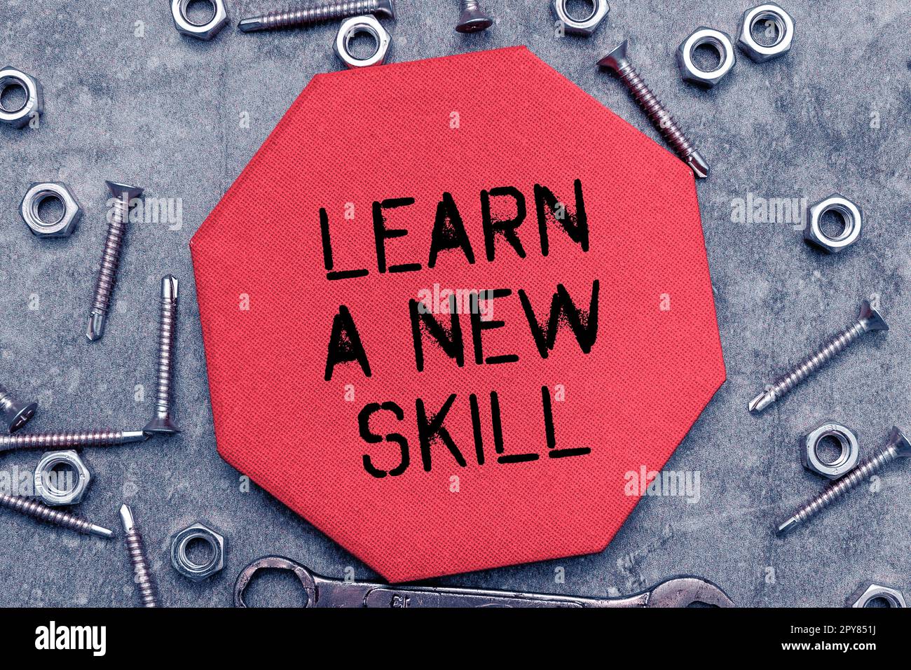 Écriture affichage de texte Apprenez Une nouvelle compétence. Connaissance de l'acquisition d'une approche commerciale grâce à une expérience d'étude enseignée Banque D'Images