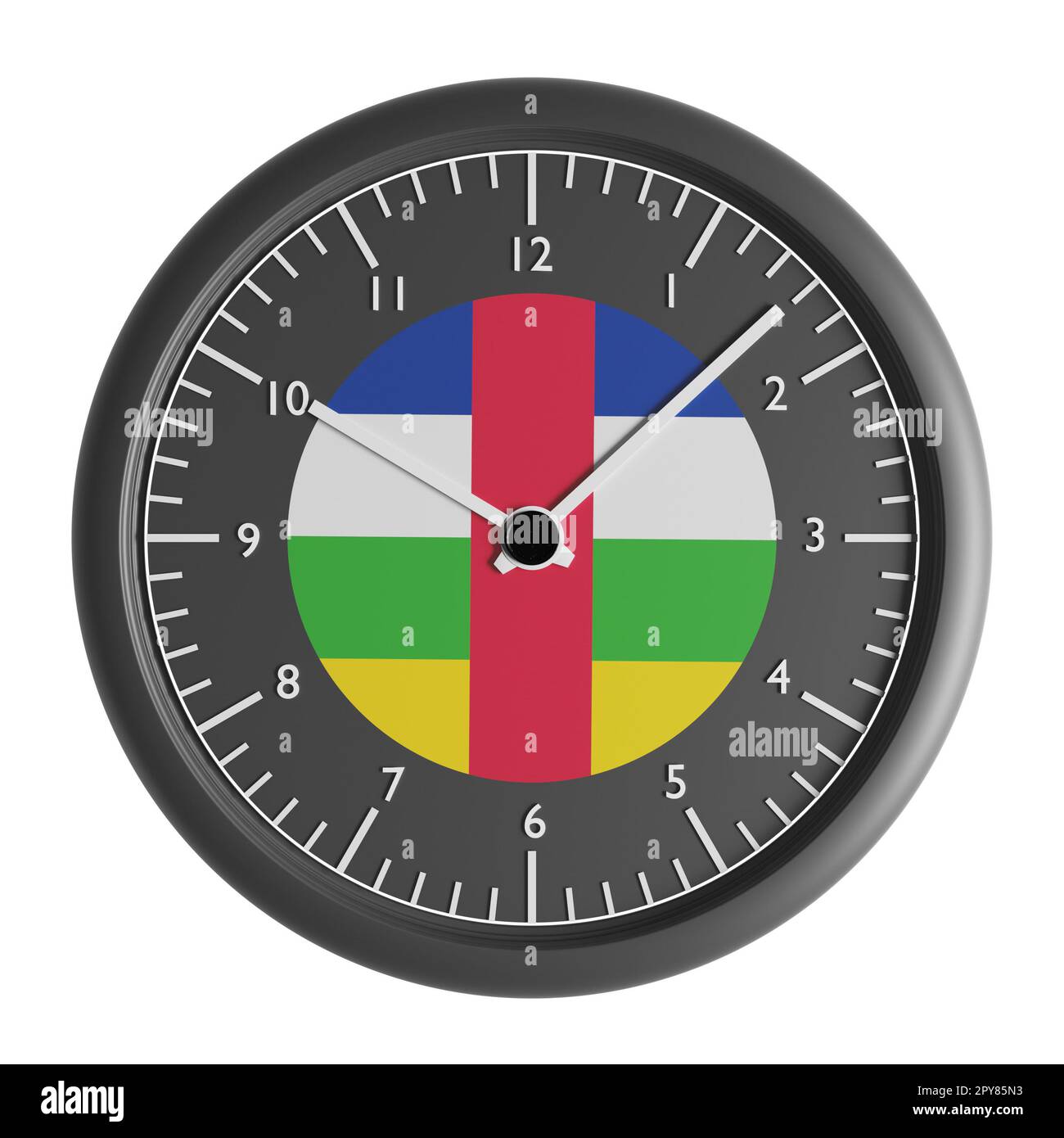 Signes et symboles. Elément de conception. 3D illustration. Horloge murale avec le drapeau de la République centrafricaine Banque D'Images