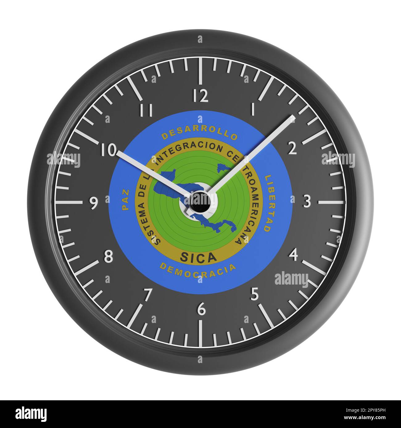 Signes et symboles. Elément de conception. 3D illustration. Horloge murale avec le drapeau du système d'intégration d'Amérique centrale Banque D'Images