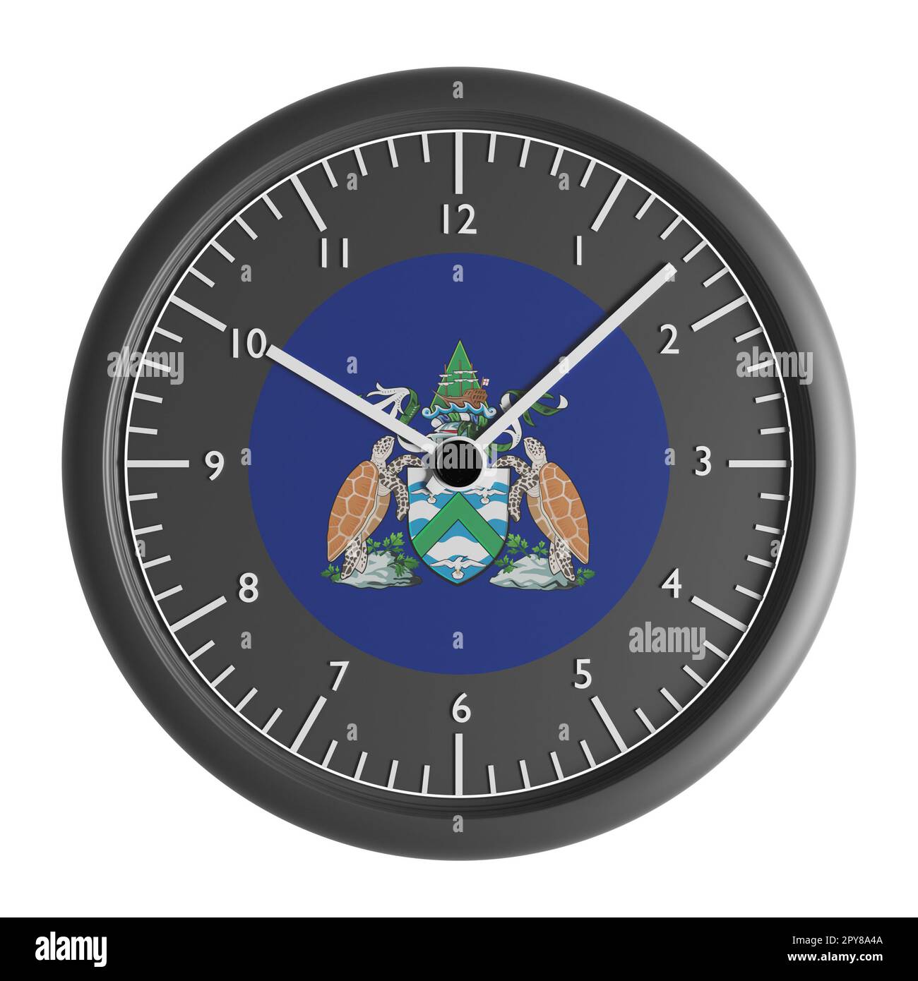 Signes et symboles. Elément de conception. 3D illustration. Horloge murale avec le drapeau de l'île de l'Ascension Banque D'Images