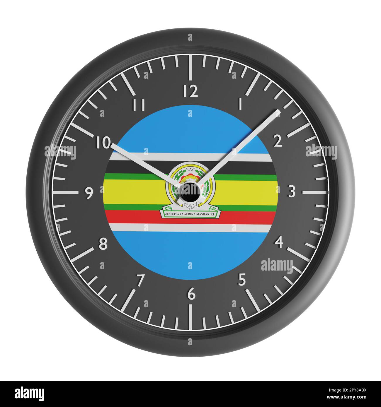 Signes et symboles. Elément de conception. 3D illustration. Horloge murale avec le drapeau de la Communauté de l'Afrique de l'est Banque D'Images