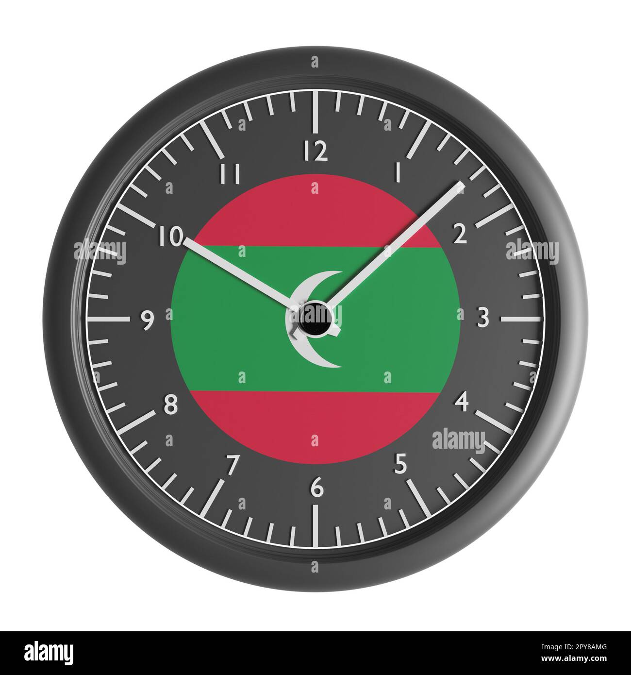 Signes et symboles. Elément de conception. 3D illustration. Horloge murale avec le drapeau des Maldives Banque D'Images