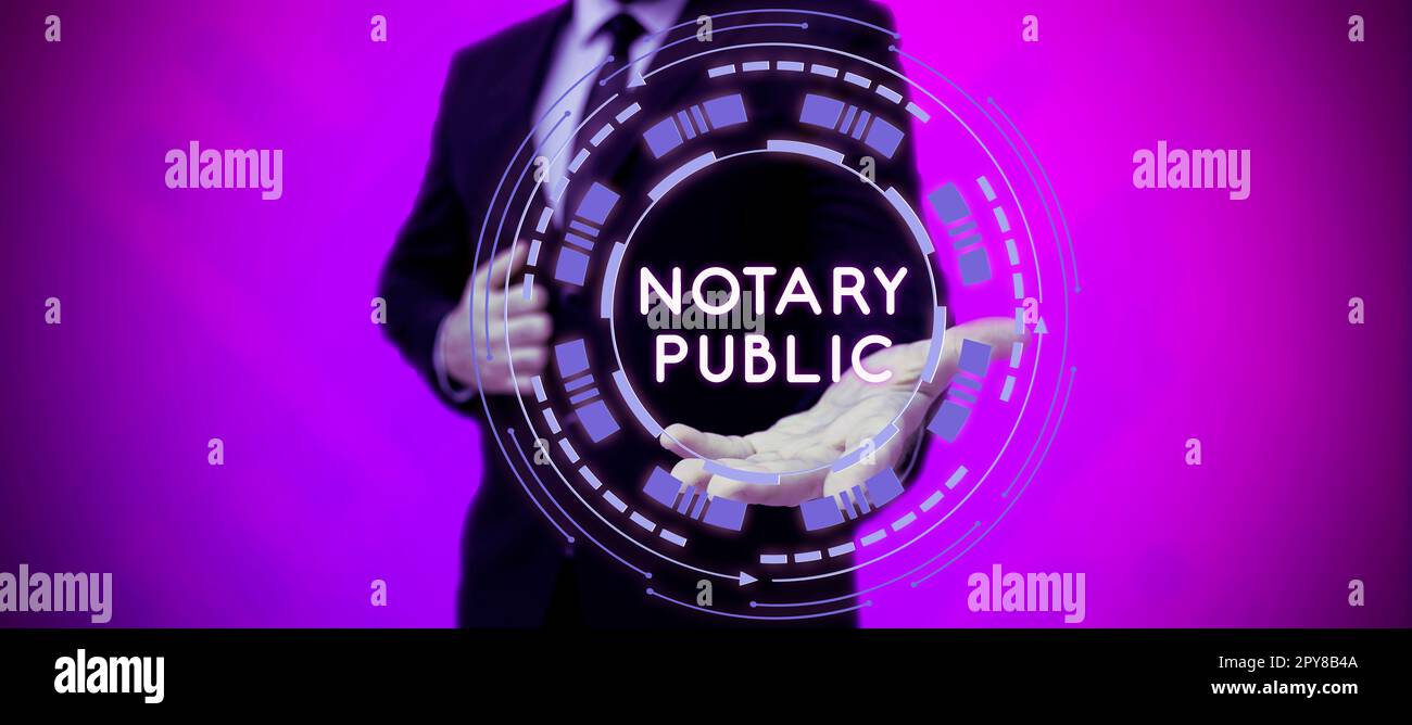 Inspiration montrant le signe notaire public. Contrat de certification d'autorisation de documentation de légalité d'idée commerciale Banque D'Images