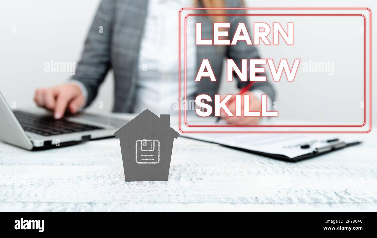 Légende de texte présentant apprendre Une nouvelle compétence. Connaissance de l'acquisition de concept d'Internet par l'expérience d'étude étant enseignée Banque D'Images