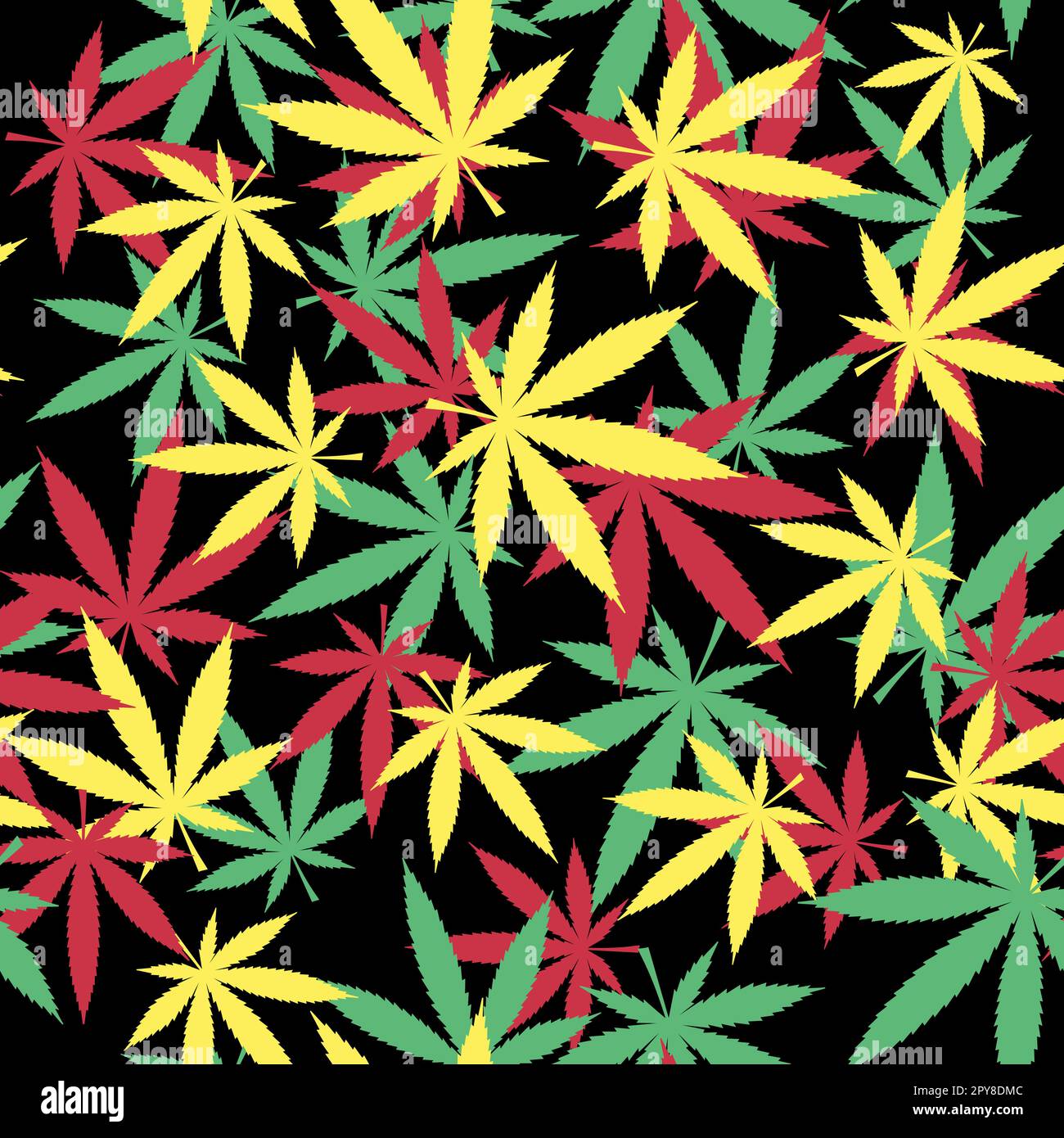 Motif sans couture de cannabis. Vecteur graphique psychédélique jamaïcain 420. Design inspiré de la marijuana. Arrière-plan reggae avec des feuilles de cannabis. Textile visuel Illustration de Vecteur