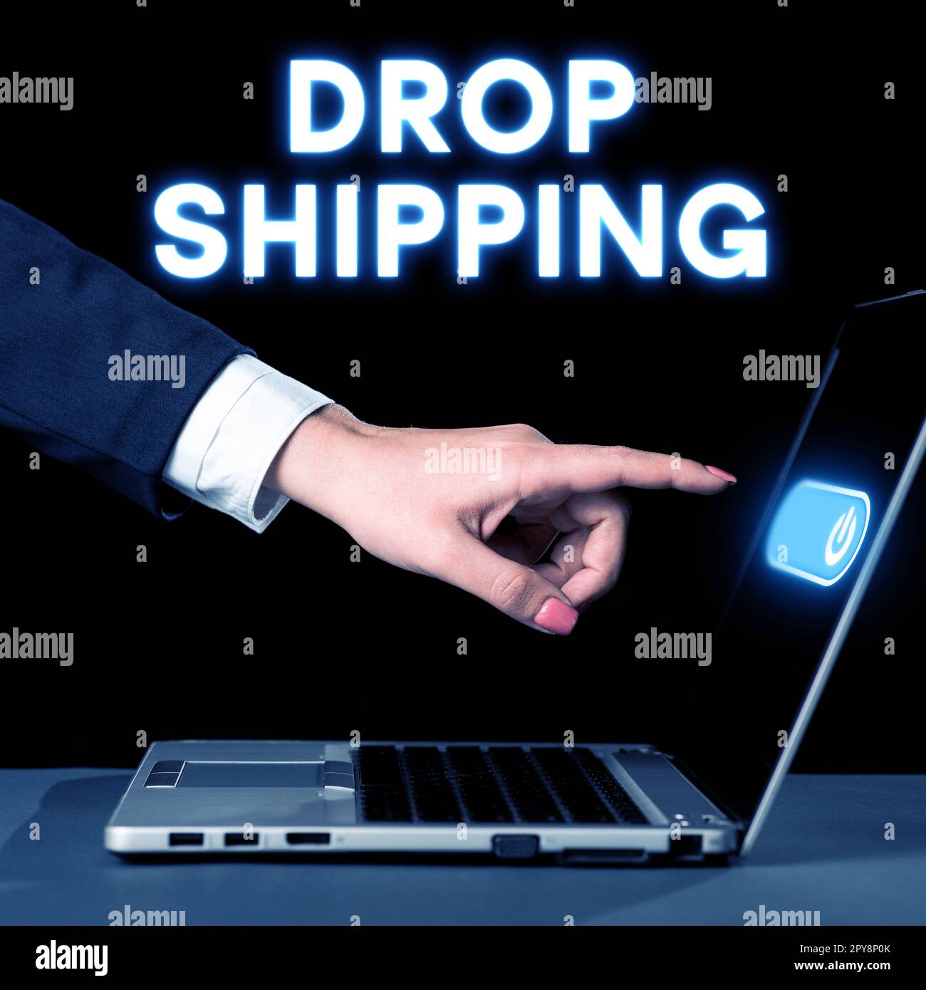 Affiche indiquant l'expédition du DROP. Concept d'affaires pour envoyer des marchandises d'un fabricant directement à un client plutôt qu'au détaillant Banque D'Images