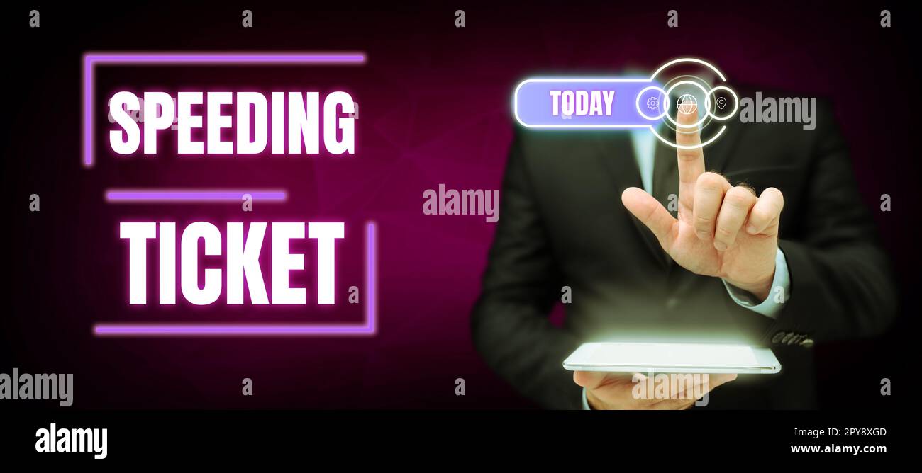 Affiche indiquant le billet d'excès de vitesse. Photo conceptuelle test psychologique pour la vitesse maximale d'exécution d'une tâche Banque D'Images