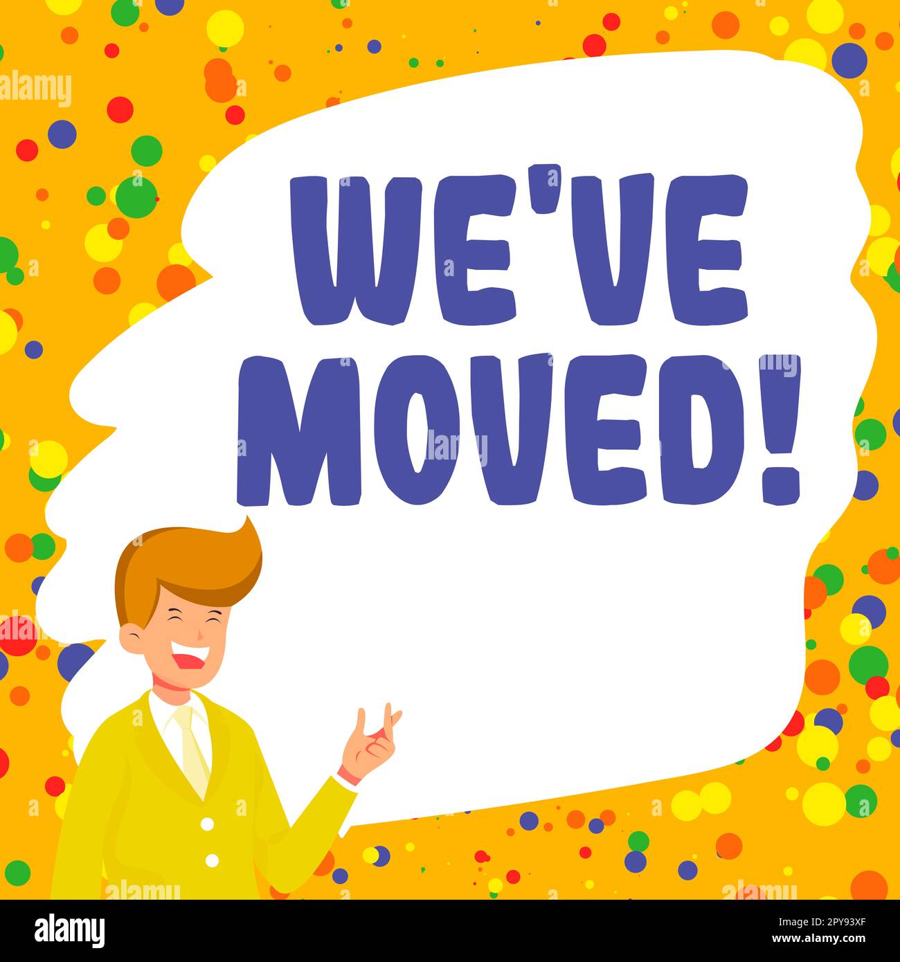 Panneau affichant nous avons déplacé. Présentation de l'entreprise en cours d'utilisation à partir d'un autre pays Banque D'Images