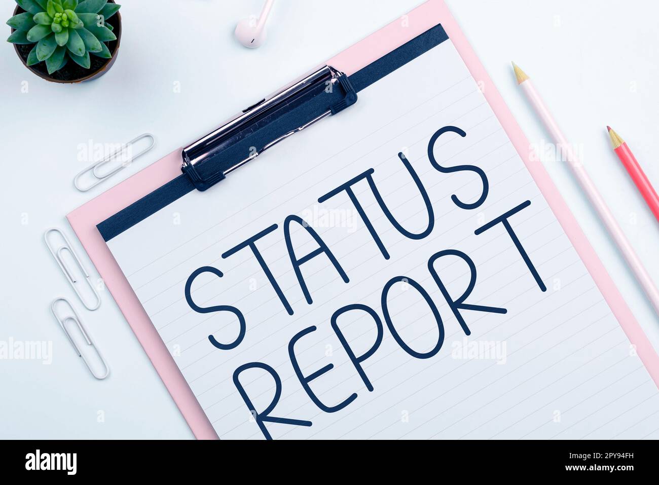 Rapport d'état des légendes conceptuelles. Mise à jour des idées commerciales Résumé des situations à partir d'un certain temps Banque D'Images