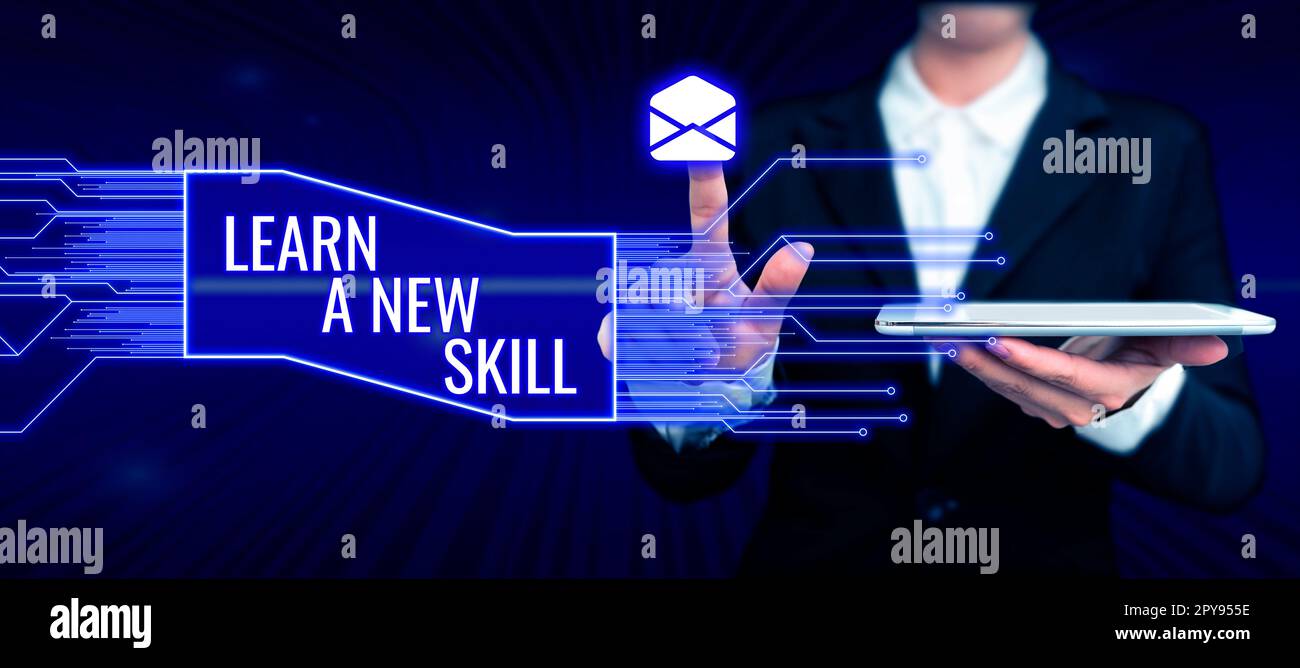 Affiche apprendre Une nouvelle compétence. Connaissance de l'acquisition de concept d'Internet par l'expérience d'étude étant enseignée Banque D'Images