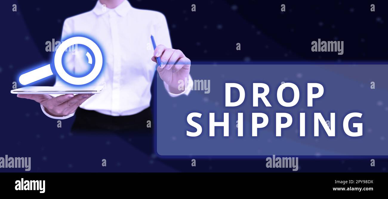 Affiche indiquant l'expédition du DROP. Photo conceptuelle pour envoyer des marchandises d'un fabricant directement à un client plutôt qu'au détaillant Banque D'Images