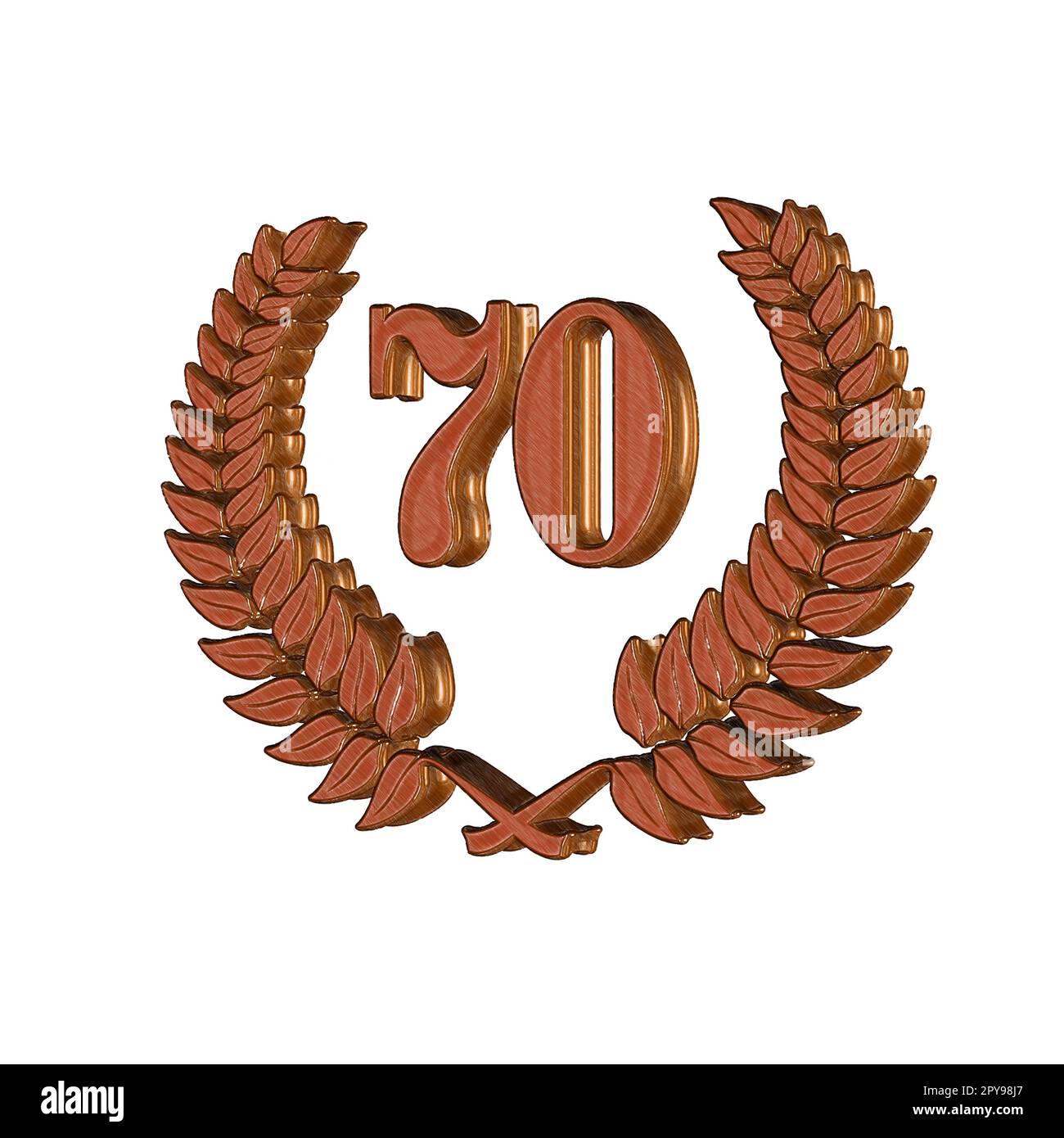 Numéro 70 avec couronne de Laurier ou couronne d'honneur comme 3D-illustration, 3D-rendu Banque D'Images