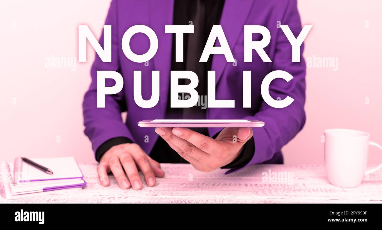 Texte montrant l'inspiration notaire public. Concept signification légalité Documentation autorisation Contrat de certification Banque D'Images