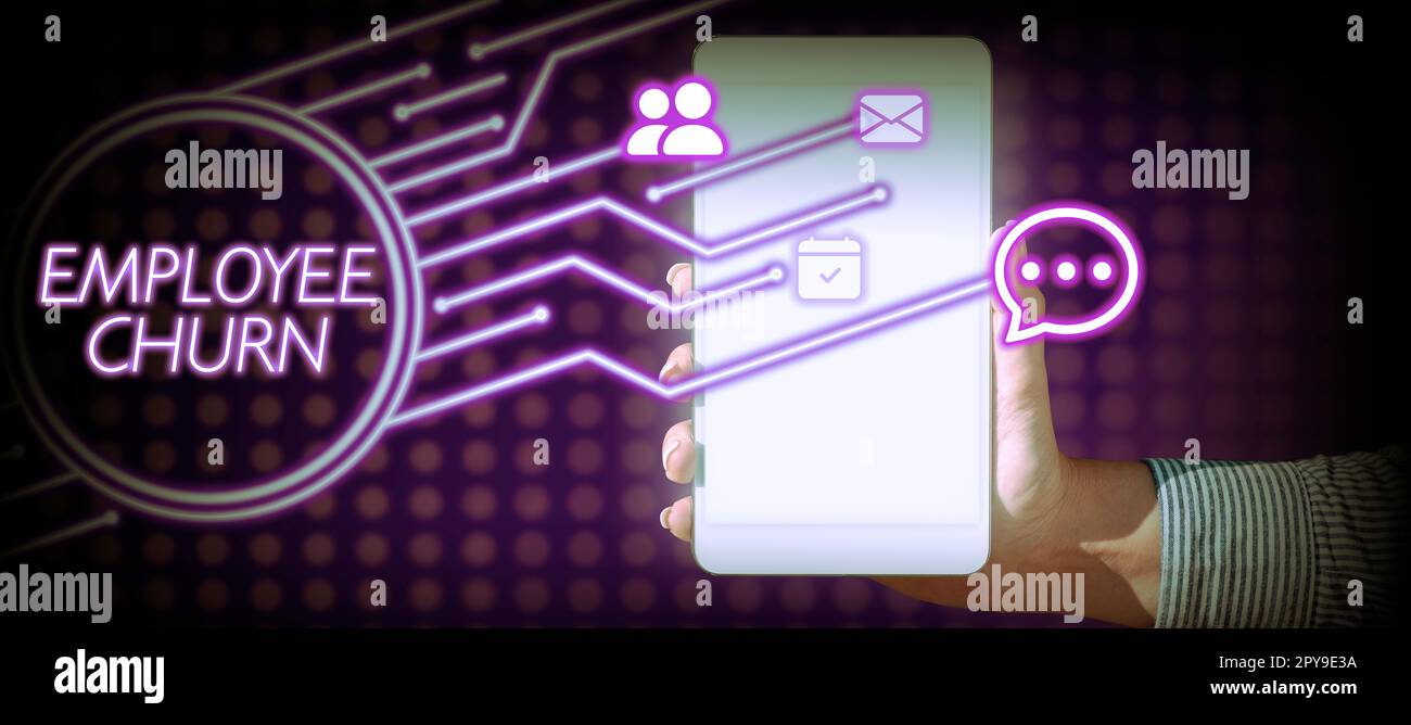Inspiration montrant le taux de désabonnement des employés. Mot pour le taux de changement des travaux existants sont perdus et ajoutés Banque D'Images