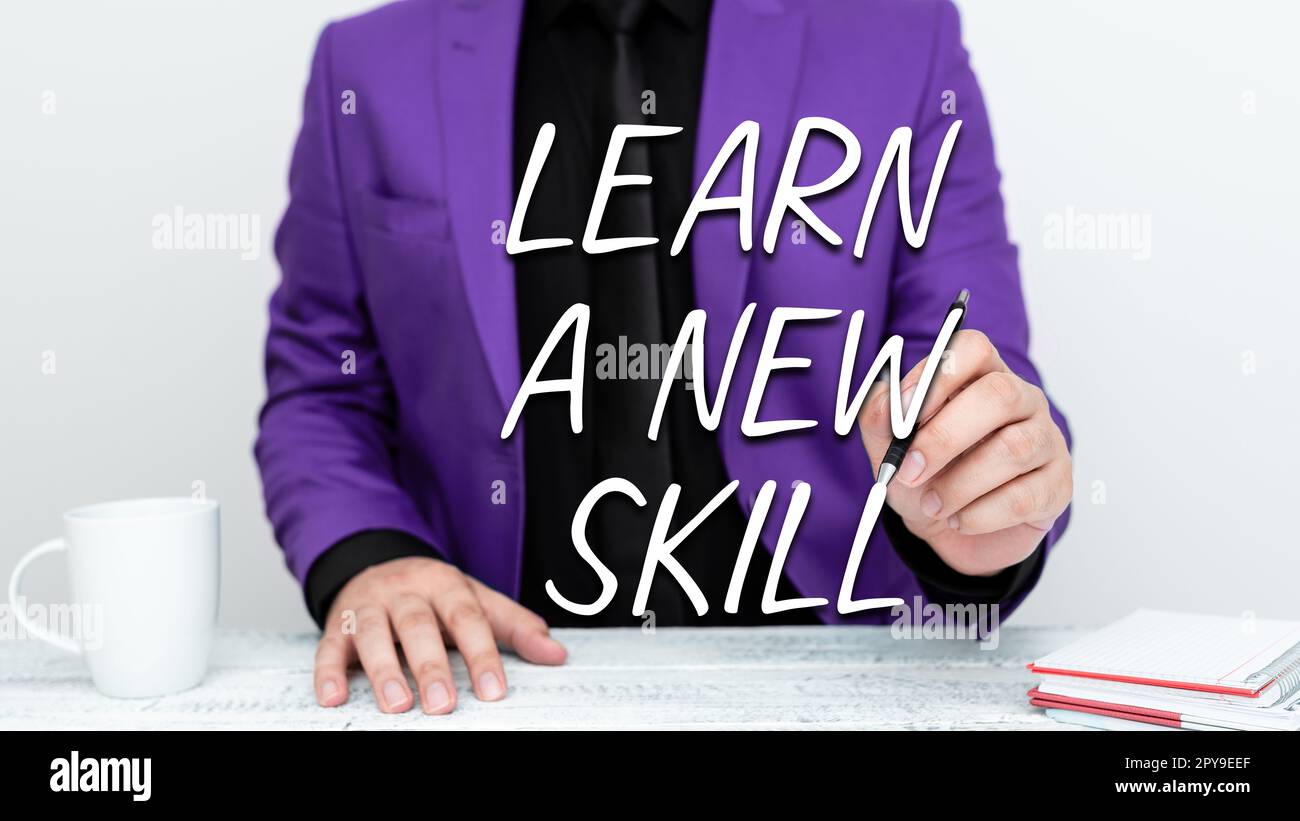 Écriture de texte apprendre Une nouvelle compétence. Connaissance de l'acquisition de concept d'Internet par l'expérience d'étude étant enseignée Banque D'Images