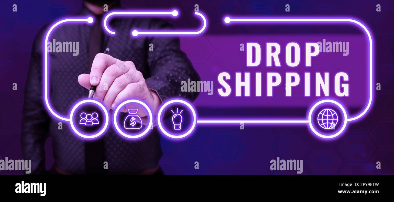 Légende conceptuelle livraison par goutte. Présentation de l'entreprise pour envoyer des marchandises d'un fabricant directement à un client plutôt qu'au détaillant Banque D'Images