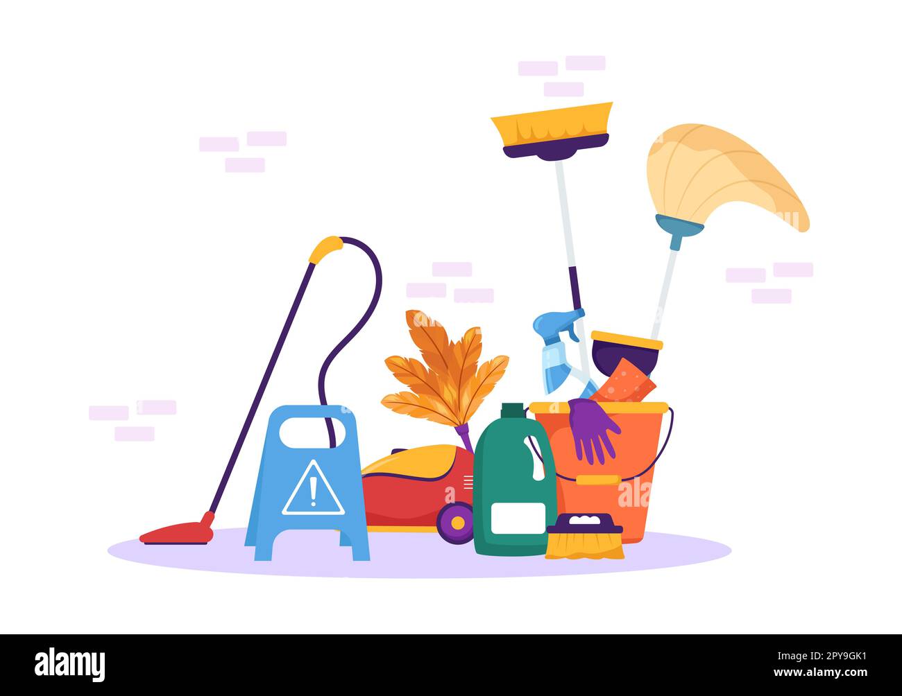 Professionnel fille Maid Illustration du service de nettoyage porter son uniforme avec tablier pour nettoyer une maison dans un dessin-modèle à la main Banque D'Images