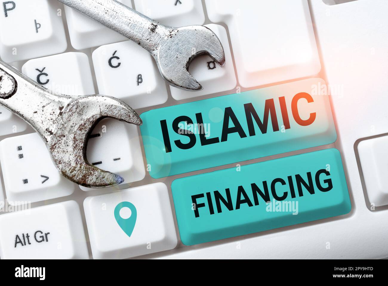 Affiche financement islamique. Mot pour l'activité et l'investissement bancaires qui est conforme à la charia Banque D'Images