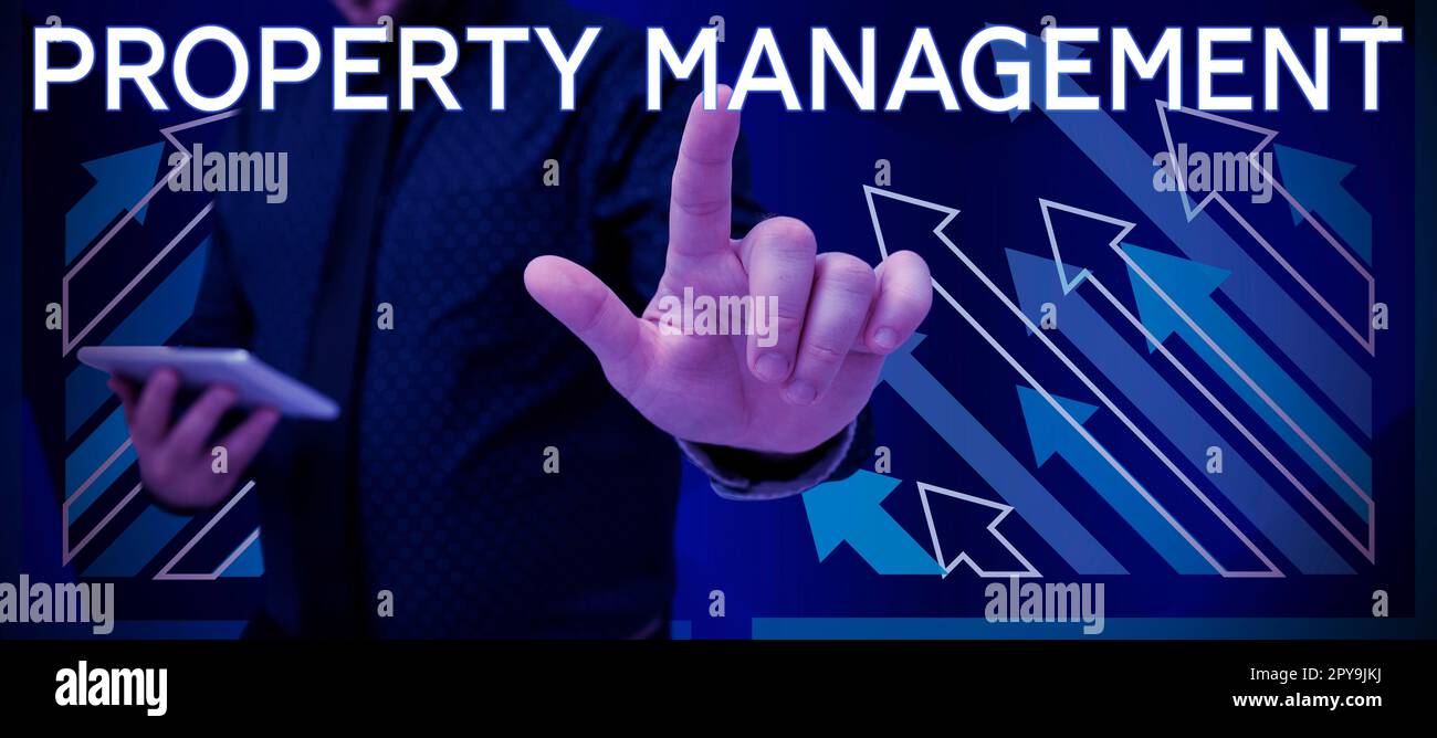 Légende conceptuelle gestion des propriétés. L'idée commerciale de la supervision de l'immobilier a préservé la valeur de l'installation Banque D'Images