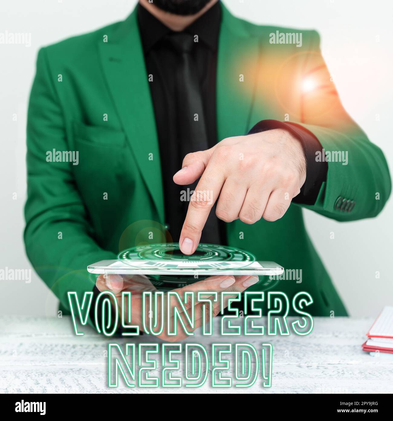 Texte d'écriture volontaires nécessaires. Vitrine d'affaires bénévolat communautaire social Banque D'Images