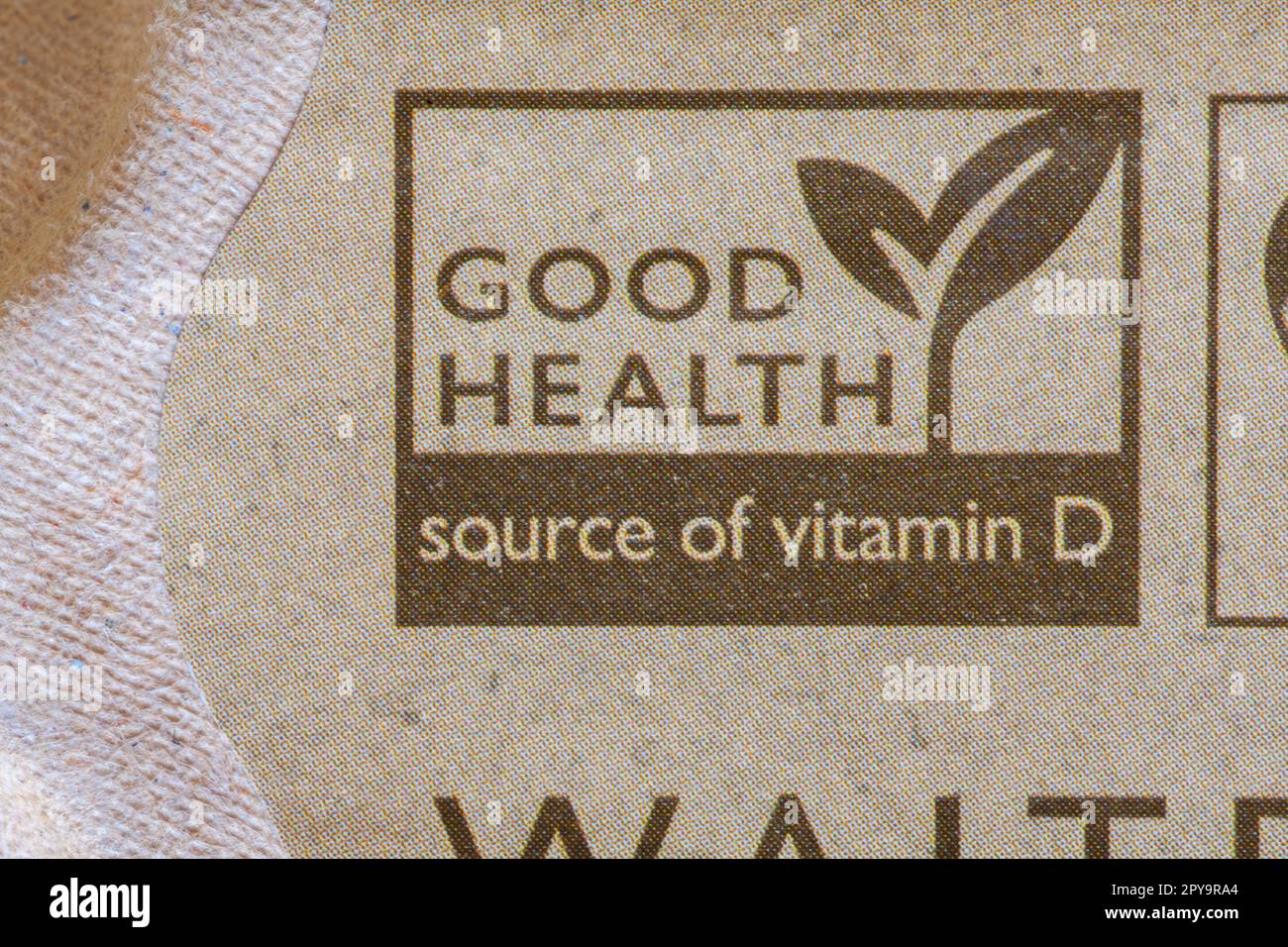 Bonne santé source de vitamine D - détail sur la boîte de Waitrose 6 oeufs de grande gamme libre Banque D'Images