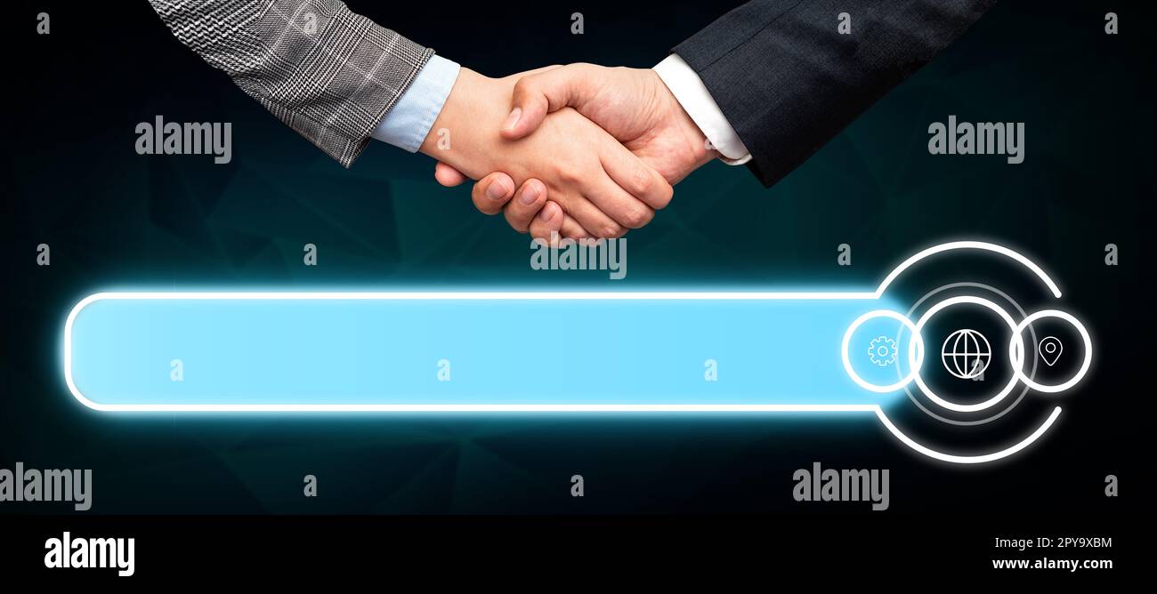 Poignée de main présentant des idées de plan innovantes symbolisant le succès du travail d'équipe accompli. Les paumes de bienvenue affichent un effort combiné pour accomplir des stratégies de projet. Banque D'Images