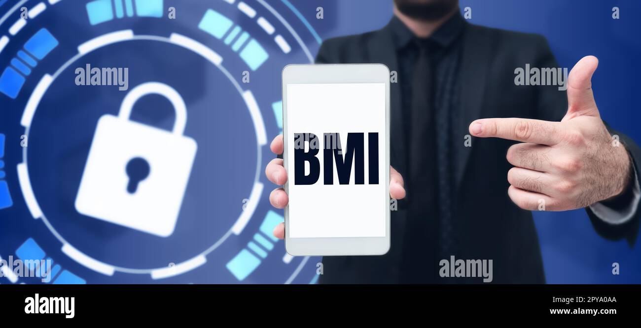Texte d'écriture BMI. Approche commerciale méthode d'estimation des niveaux de graisse corporelle en fonction du poids et de la taille Banque D'Images