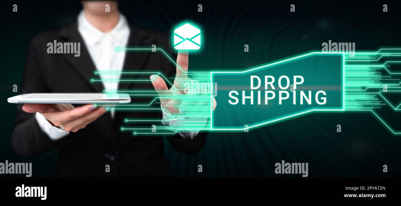 Texte indiquant l'expédition de la goutte d'inspiration. Mot pour pour envoyer des marchandises d'un fabricant directement à un client au lieu de au détaillant Banque D'Images