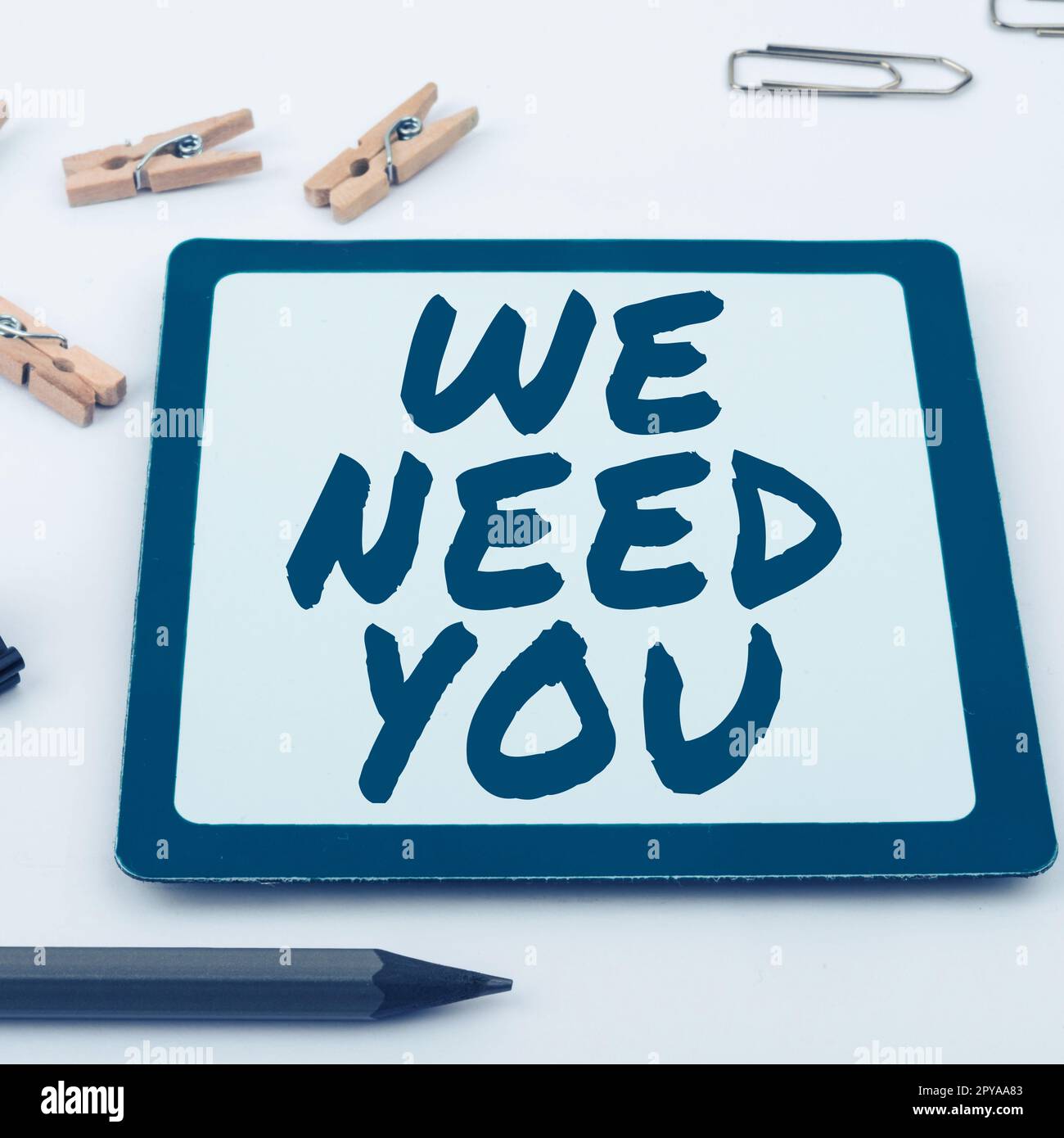 Texte d'écriture nous avons besoin de vous. Business Idea Company veut embaucher poste vacant à la recherche de talents emploi Banque D'Images