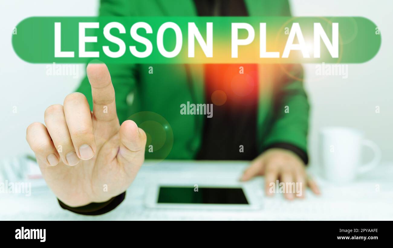 Affiche de rédaction à la main Plan de leçon. Mot pour la description détaillée du cours d'instruction d'un enseignant Banque D'Images