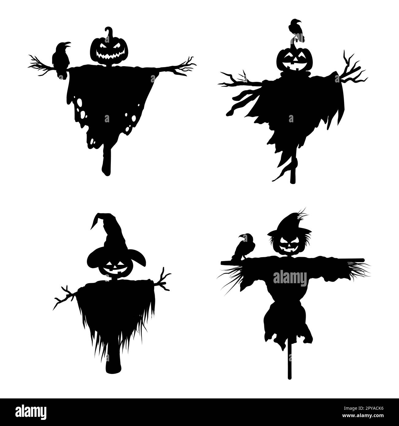 Carecrow avec corbeau, éléments de design pour Halloween Illustration de Vecteur