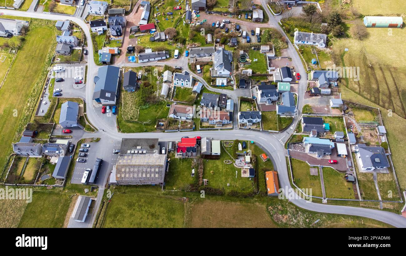 Village de Hoswick , Sandwick, Shetland pris par Drone Banque D'Images