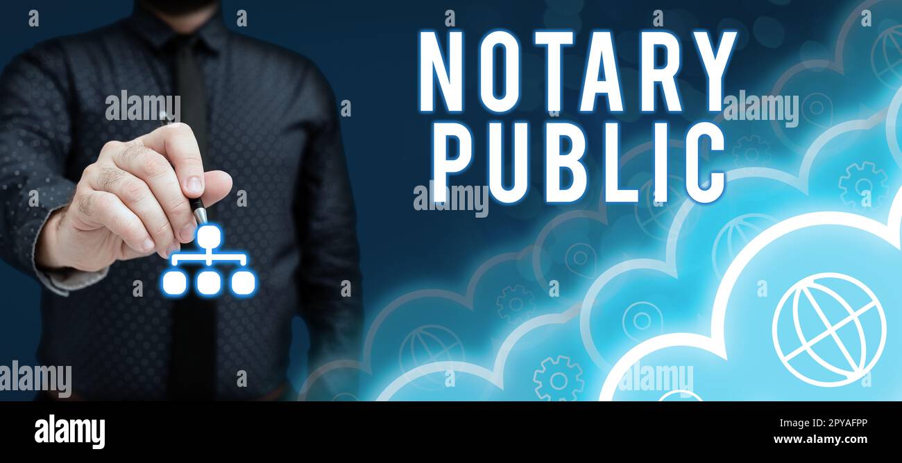 Affichage conceptuel notaire public. Présentation commerciale légalité Documentation autorisation Contrat de certification Banque D'Images