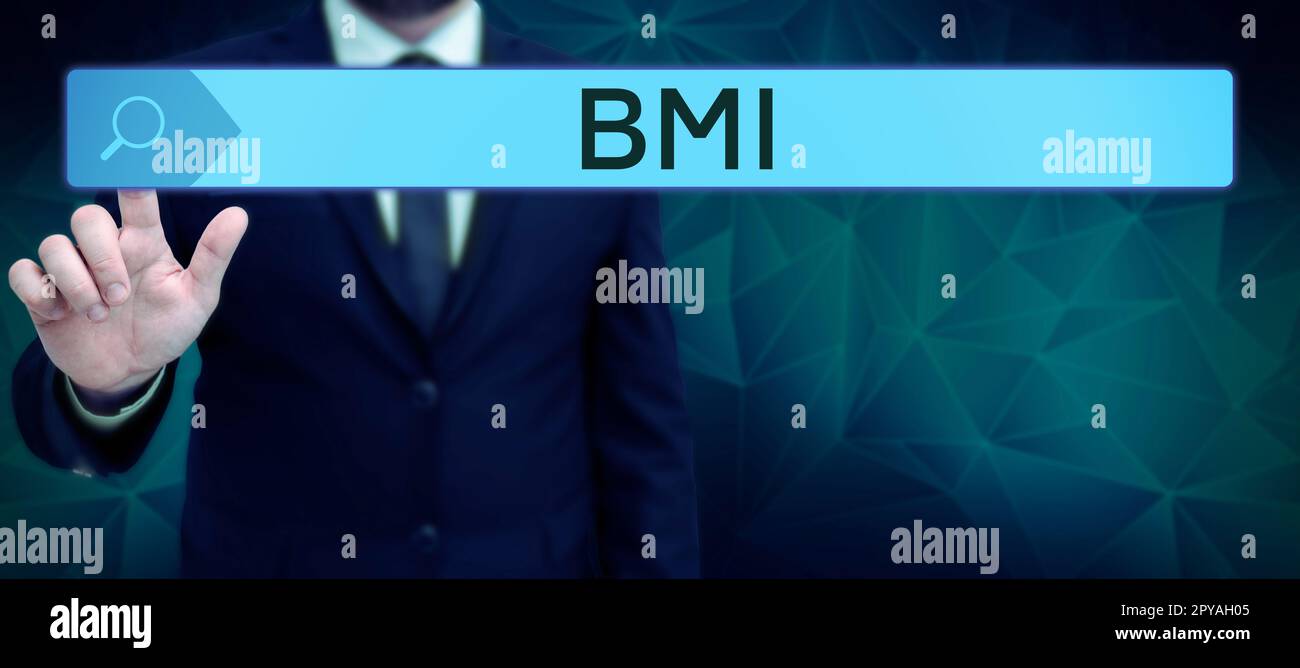 Texte d'écriture BMI. Approche commerciale méthode d'estimation des niveaux de graisse corporelle en fonction du poids et de la taille Banque D'Images