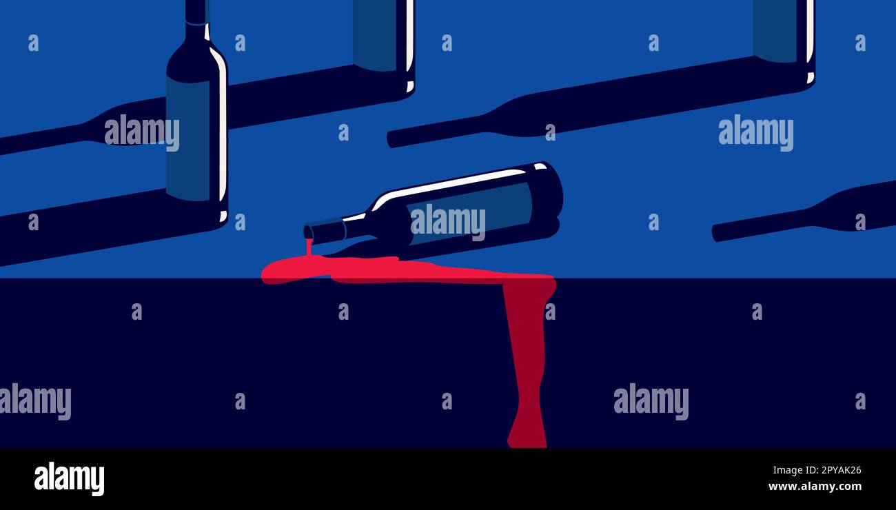 Une bouteille de vin est tombée et s'est répandue sur la table. Illustration vectorielle de style rétro Illustration de Vecteur