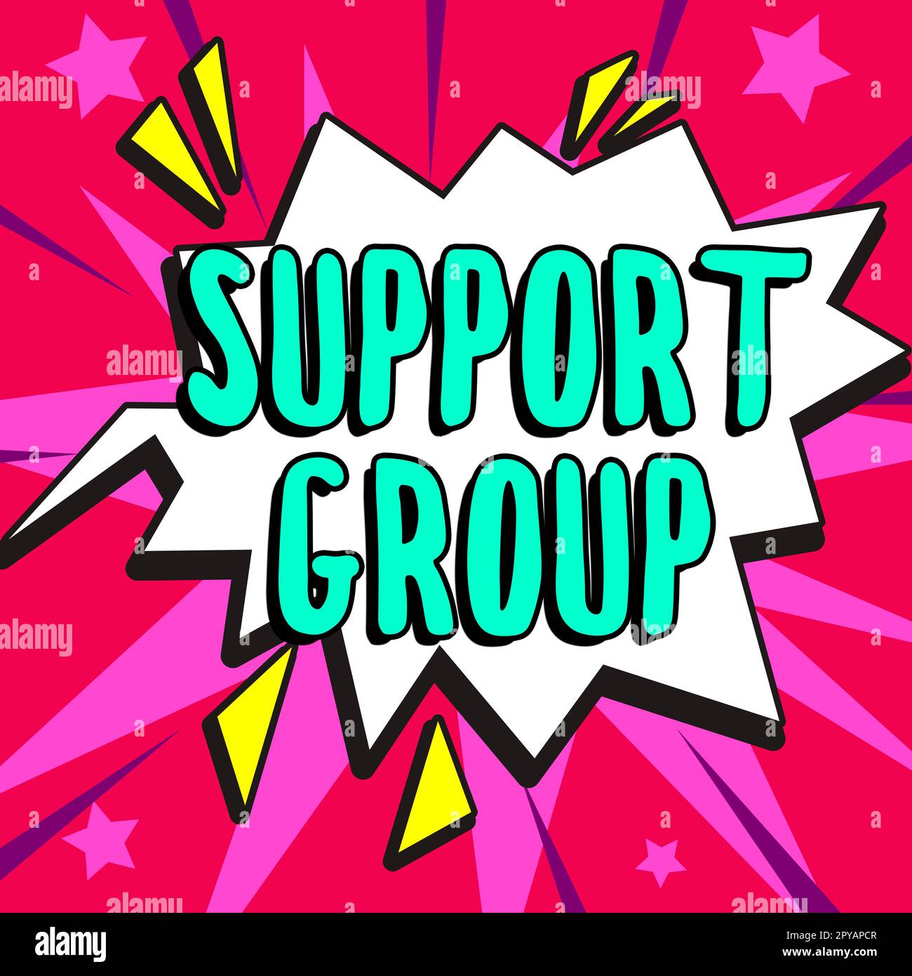 Affiche affichant le groupe de support. Concept signifiant le nombre de personnes impliquées dans l'engagement de service Banque D'Images