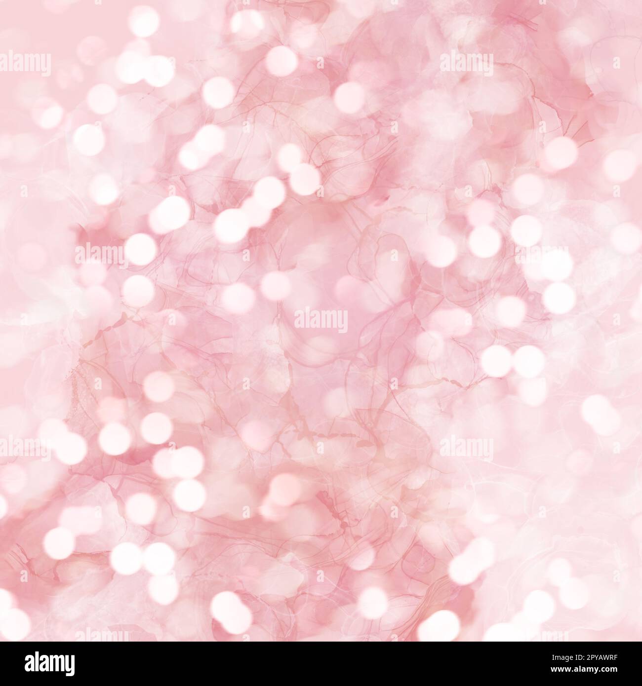 Illustration d'arrière-plan de printemps en fleur de cerisier, carré, rose, encre d'alcool, brillant, romantique, lumière bokeh Banque D'Images