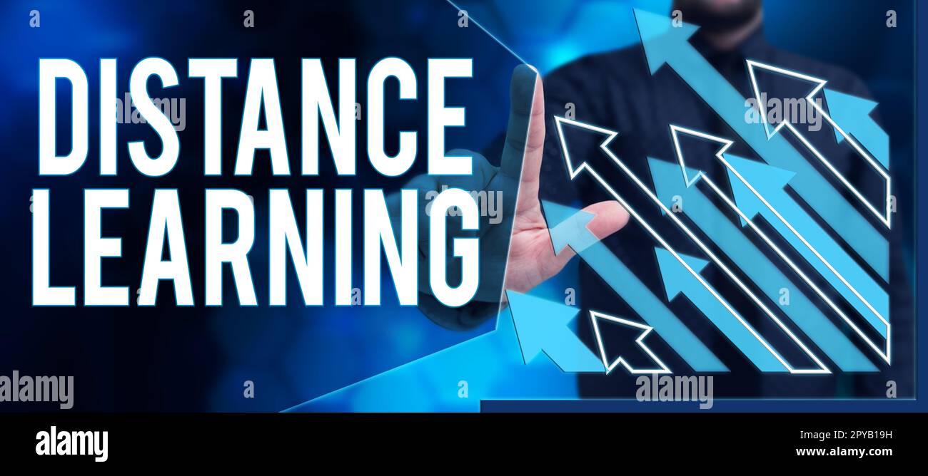 Affiche textuelle indiquant l'apprentissage à distance. Mot pour les conférences éducatives diffusées à distance sur Internet Banque D'Images