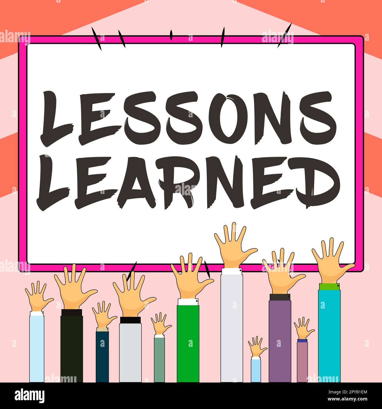Légende de texte présentant les leçons apprises. Concept sens promouvoir le partage et l'utilisation des connaissances issues de l'expérience Banque D'Images
