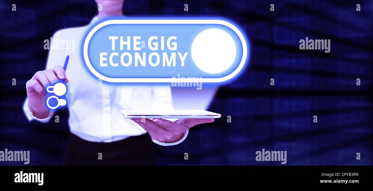Symbole textuel montrant la Gig Economy. Internet concept marché des contrats à court terme travail indépendant temporaire Banque D'Images