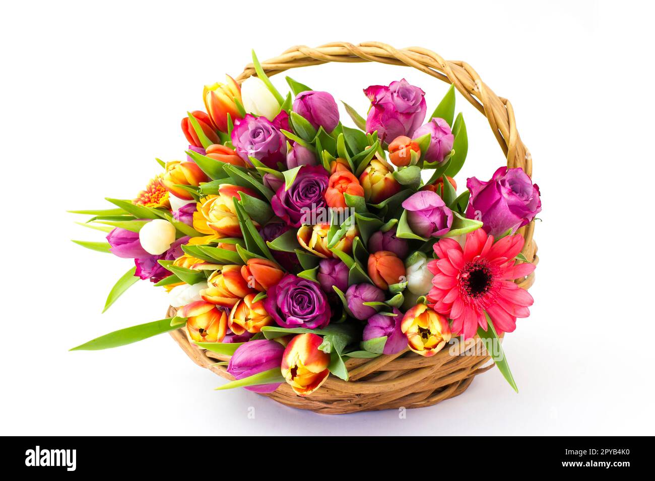 fleurs dans un panier sur fond blanc Banque D'Images