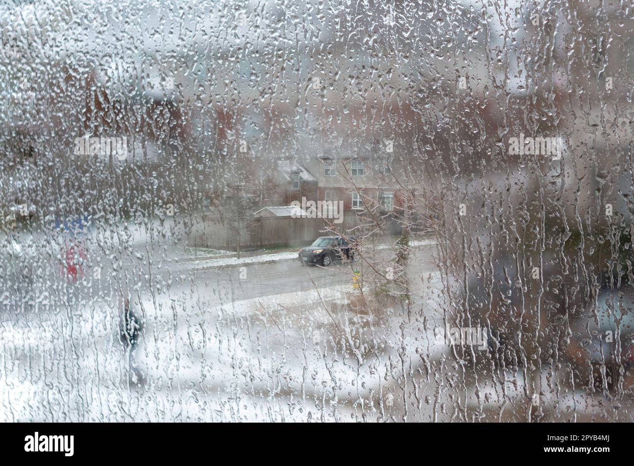 Gouttes de pluie gelées sur la vitre Banque D'Images