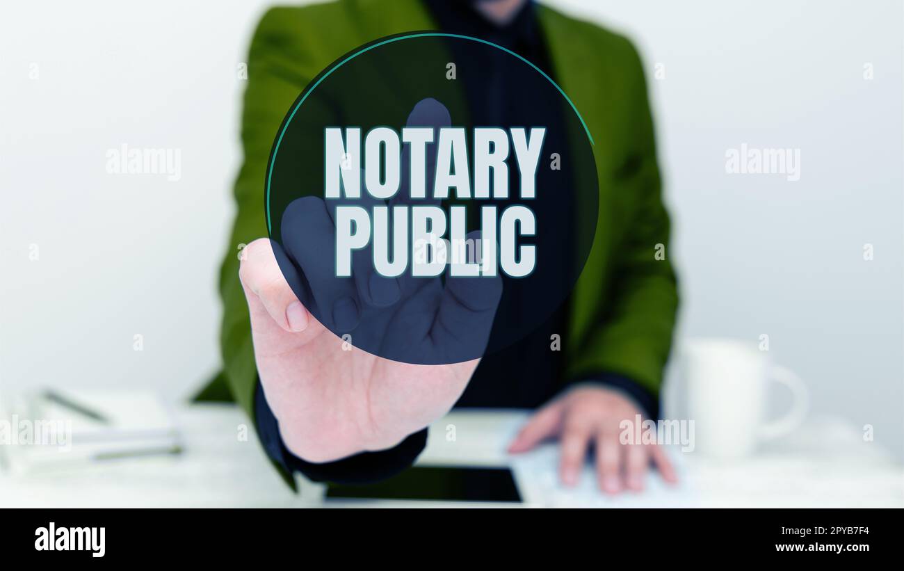 Légende conceptuelle notaire public. Business Showcase légalité Documentation autorisation Contrat de certification Banque D'Images