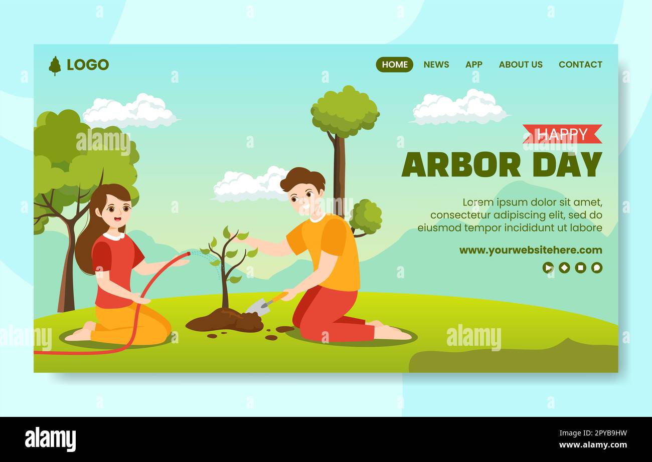 Happy Arbor Day social Media Landing page dessin main dessin de modèle Illustration de fond Banque D'Images