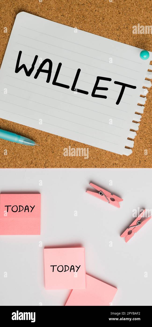 Porte-affiche à écriture manuelle. Internet concept housse pliable plate de poche pour contenir de l'argent et des cartes en plastique Banque D'Images