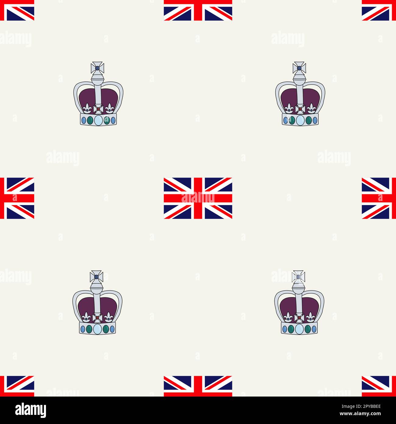 Motif sans couture avec drapeau britannique et couronne royale avec pierres précieuses, illustration vectorielle Illustration de Vecteur