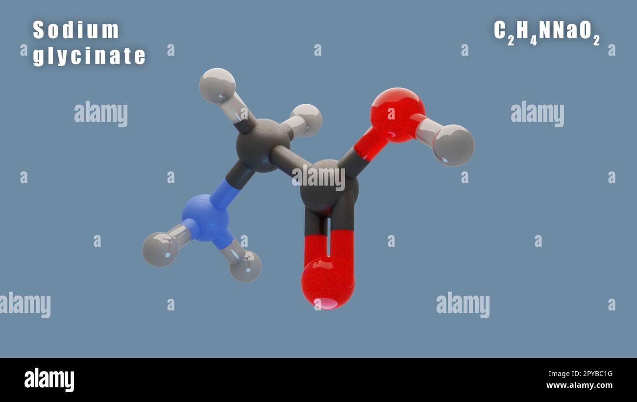 Glycinate de sodium du conformère C2H4NNaO2 3D additif alimentaire. Banque D'Images